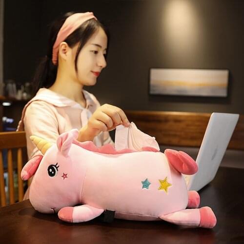 Nice Cartoon Cute Unicorn Husky Cat Pig Plush Tissue Box Durable Home Car Sofa Paper Tissue Holder Napkin Case Pouch Girls Gift