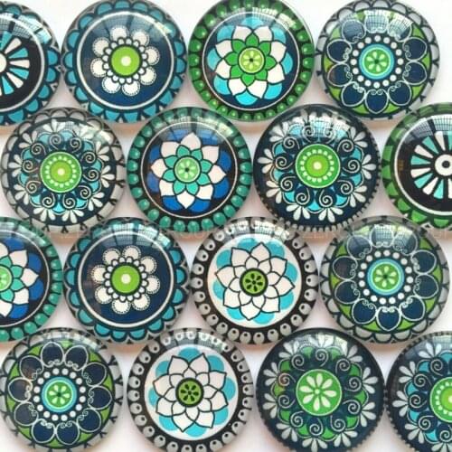 ZEROUP 12mm 20mm Round Photo Glass Cabochon Mixed Pattern Fit Cameo Base Setting for Jewelry Flatback TP-165