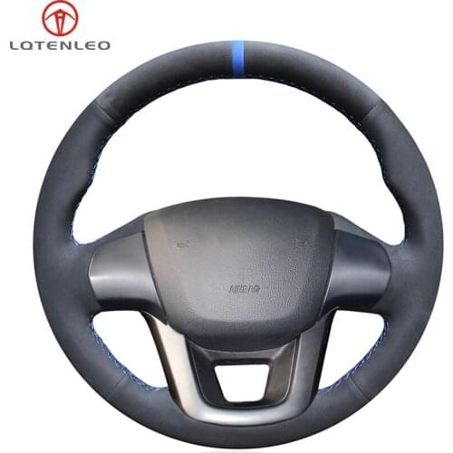 LQTENLEO Black Suede Hand-stitched Car Steering Wheel Cover For Kia K2 2010-2016 Kia Rio 2011 2012 2013 2014 2015 2016