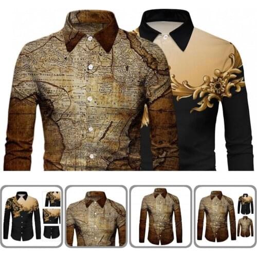 Contrast Colors Great Turn-Down Collar Male Top Single-breasted Top Digital Printing for Business