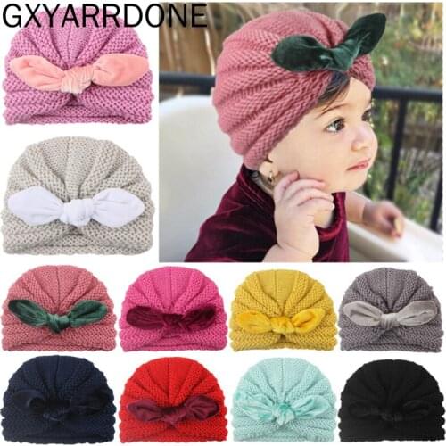 2020 New 1pcs Baby Hat Girls Winter Bonnet Velvet Rabbit Ear Beanie Cap Kids Turban Hats Spring Knitted Hat Photography Props