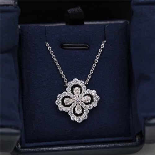New Trendy Water Drop Pendant Necklace Clover Design Zircon Clavicle Chain Women Bridal Wedding Jewelry Gift
