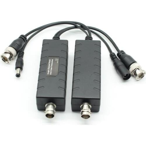 One pair single channel power over coax transceiver BNC video DC power adapter transmission to 400m