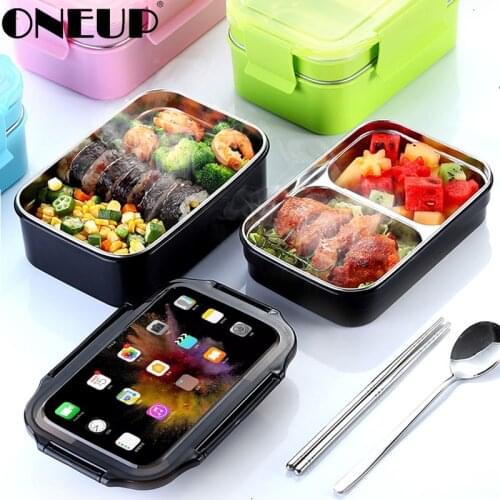 ONEUP 304 Stainless Steel Lunch Box For Kid New Two-layers Bento Box For Student Food Container With Tableware Lunch Bag Kitchen