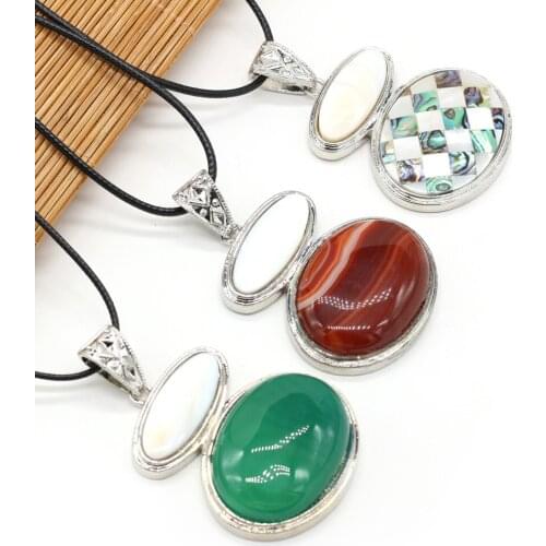 Natural Stone Agates White Shell Black Shell Rose Quartzs Necklace Pendant for Women Jewelry Gift Length 55cm Size 45x50mm