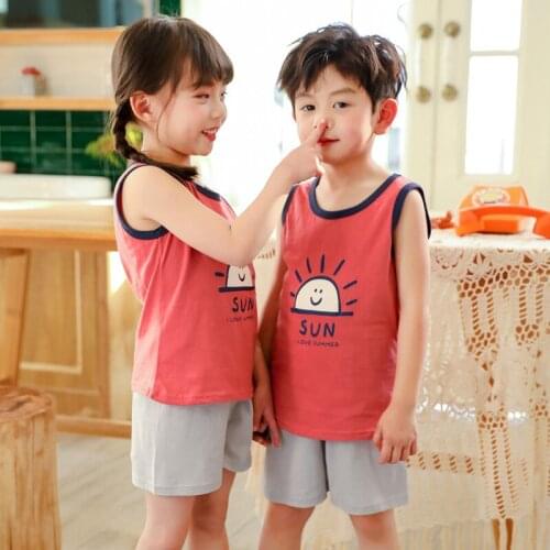 Baby Boys Girls Pajamas New Summer Sleeveless Childrens Clothing Boy Sleepwear Cotton Pyjamas Sets For Kids 2 4 5 6 8 Years
