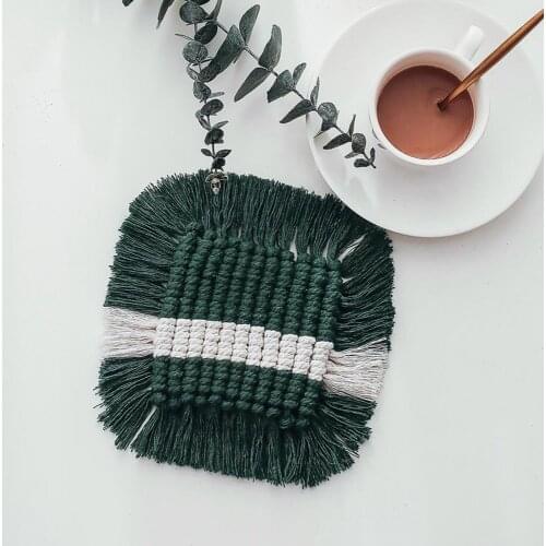 Woven Macrame Color Block Square Cotton Coaster Tablecloth Cushion Mat for Decor Cotton Coaster Tablecloth Cushion Mat
