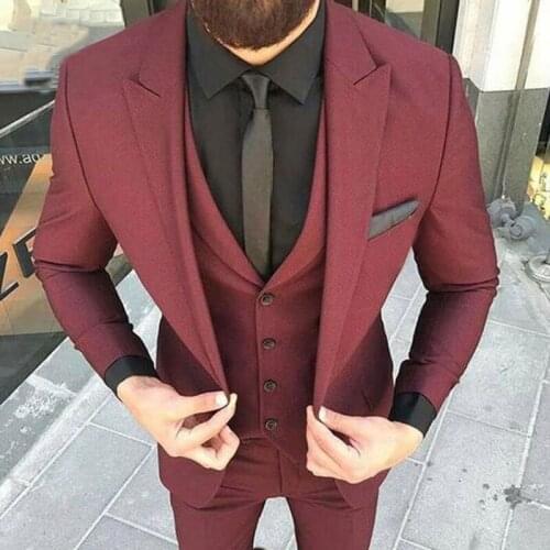 Latest Coat Pant Designs Burgundy Mens Wedding Suits Man Blazer Slim Fit Groom Tuxedo 3Piece Jacket Groomsmen Suit Costume Homme