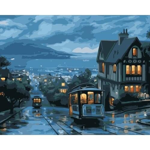 Frame DIY Painting By Numbers Modern Wall Art Picture By Numbers Night view Landscape Canvas By Numbers For Home Decors
