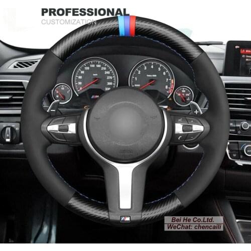 DIY Hand Stitching PU Carbon Fiber Black Leather Car Steering Wheel Cover BMW F30 F34 F22 F23 F32 F33 F36