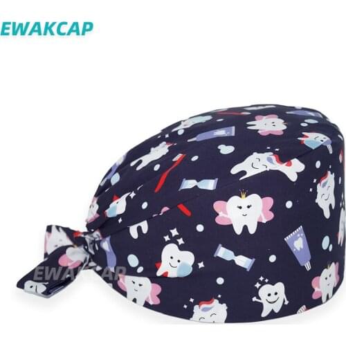 Unisex Scrub Caps Anime Printing Cap Pet Store Beauty Store Hats Sweat-absorbent Lab Nurse Working Elastic Long Hair Scrubs Hat