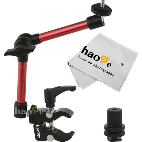 Haoge 11 inch Articulating Friction Magic Arm with Small Clamp Crab Pliers Clip for HDMI LCD Monitor LED Light DSLR Camera Red