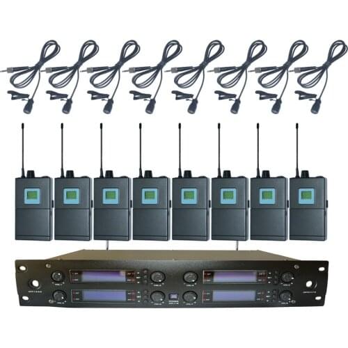 U8008-OK-1B-LM-9703 UHF True Diversity Eight Channels Wireless Microphone System Lavalier Collar Microphone Transmitter