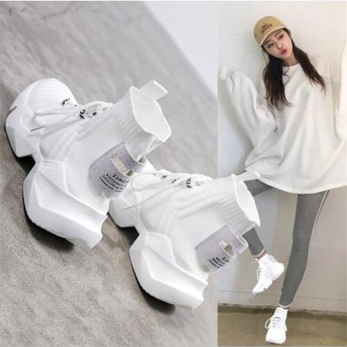 Spring and autumn new trend fashion all-match casual shoes light and comfortable non-slip flying woven thick bottom sneakers