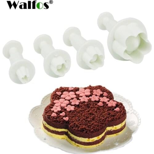 WALFOS Food Grade 4 Pieces Plum Flower Plunger Cutter Sugarcraft Fondant Cake Decorating DIY Tool