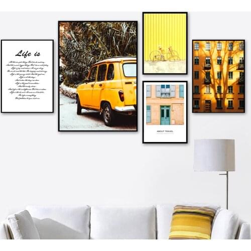 Yellow Building Window Bicycle Car Wall Art Canvas Painting Nordic Posters And Prints Landscape Wall Pictures For Living Room
