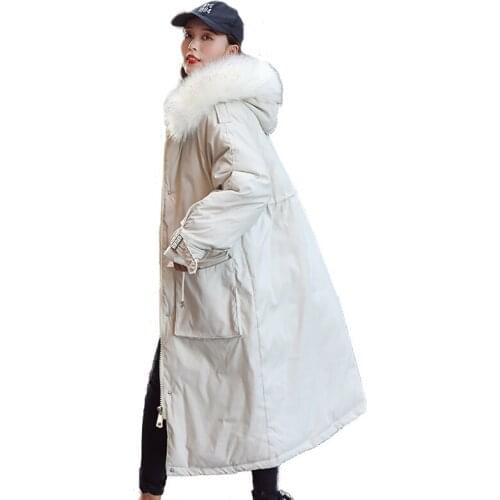 Hooded X-long Winter Women Jacket Nice With Fur Collar Slim Parkas Plus Size Slim Korean Style Thick Big Pockets Female Coat