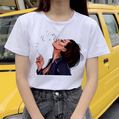 Summer womens fashion print casual T-shirt Harajuku streetwear T shirt white short-sleeved O-neck top ladies comfortable Tshirt