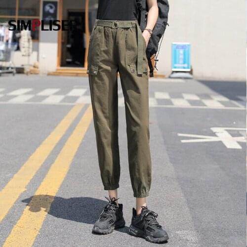 Womans Cargo Pants With Belt Army Green Female Handsome Punk Trousers Ankle Length Capri Pants Joggers Harem Pants 2020 New