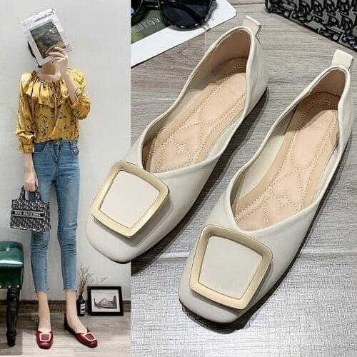 Single shoes women 2020 new autumn fashion all-match soft leather flat single shoes shallow mouth soft bottom square toe shoes