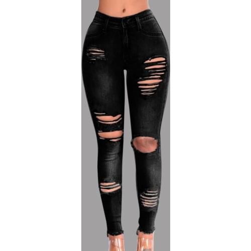 2021 New Fashion Hole Ripped For Women Sexy Skinny Denim High Waist Stretch Pencil Pants Casual Streetwear Trousers