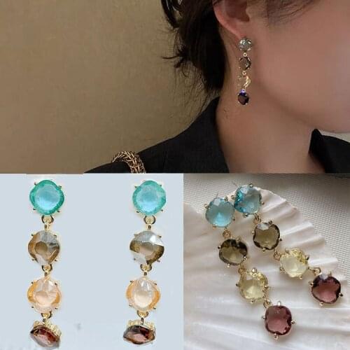 Long Drop Colored Multi Crystal Earrings Vintage Palace Style Chic Statement Earring 2021 New Designer for Women Pendientes Gift