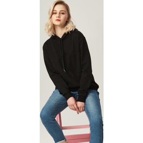 Womens Pullover New Autumn And Winter Harajuku Pure Black Casual Hoodie Streetwear Simple Wild Gothic Style Slim-fit Sweatshirt