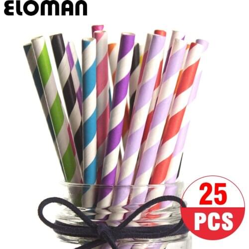 25PCS/pack striped paper straws for kids birthday party colored paper drinking straw festive party supplies decoration