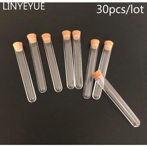 30 pieces/pack 15*100mm Transparent Plastic Test Tube With Cork stopper 4-inch Laboratory or Wedding favours spices Tube