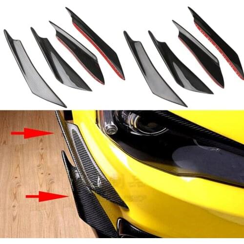 4pcs Front Bumper Side Canards Splitter Fins Universal Black Front Bumper Spoilers Car Door Anti-collision Belt Bumper Guard