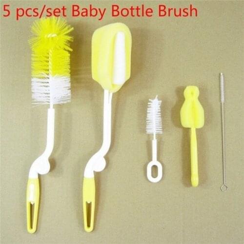 5pcs/set Sponge Plastic Glass Milk Water Newborn Baby Bottle Brush Feeding Nipple Straw Mother Kids Products Accessories