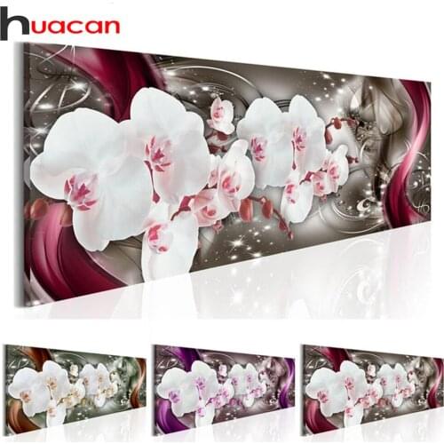Huacan Diamond Painting With Square Rhinestones Flowers 5D Diamond Embroidery Mosaic Orchid Pictures Home Decor