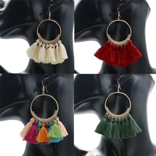BTWGL2020Bohemian Handmade Tassel Earrings Ladies Retro Fan-Shaped Long Earrings Wedding Party Bride Tassel Jewelry Gifts