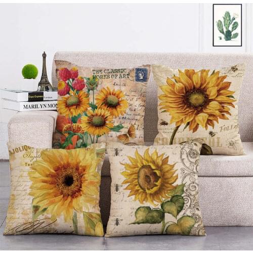 American country style golden sunflower print Cushion Cover Linen Throw Pillow Car Home Decoration Decorative Pillowcase T376