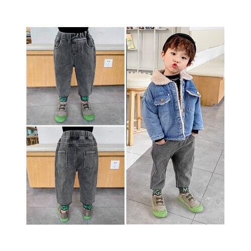 Childrens Plus Velvet Thick Jeans 2021 Autumn and Winter New Korean Baby Boys and Girls Casual Denim Pants Boys Cowboy Trousers
