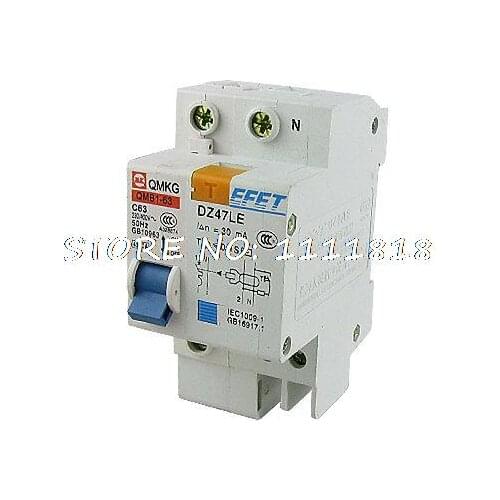DZ47LE 1P+N DIN Rail Mount ELCB Earth Leakage Circuit Breaker 63A