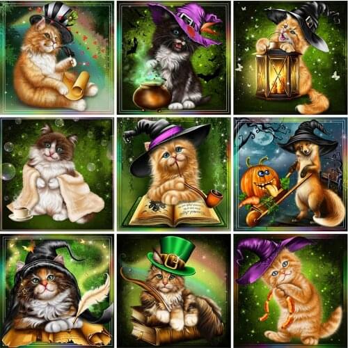 Evershine 5D DIY Diamond Embroidery Cat Craft Kit Diamond Painting Animal Cross Stitch Halloween Home Decor Gift