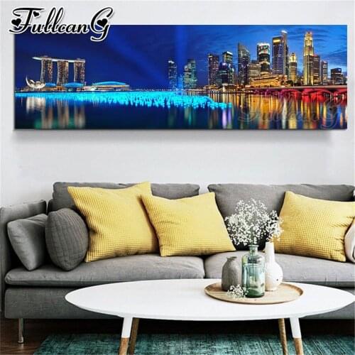 FULLCANG City sea night scenery diy 5d full square round drill diamond embroidery sale large mosaic painting home decor FC3513