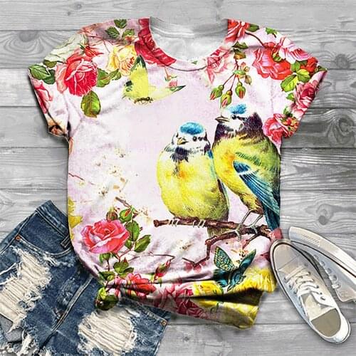 Harajuku T Shirt Women Tops Women Casual 3d Bird Printing Short Sleeve O-neck Tops Tee T-shirt Tops Camisetas De Mujer