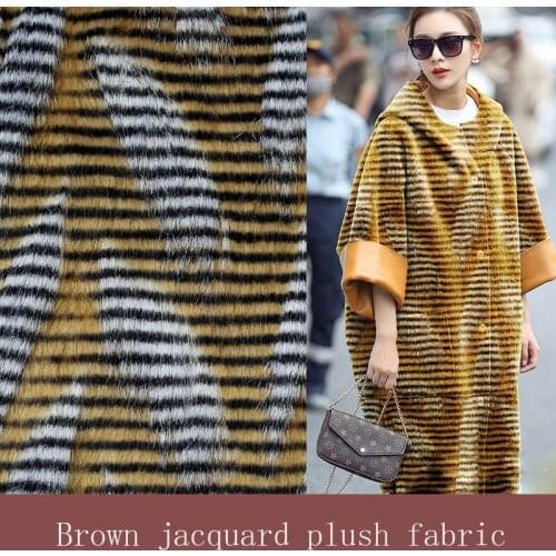 Faux Fur for Autumn and Winter, Brown Jacquard Pheasant Feather Printing Plush Fabric
