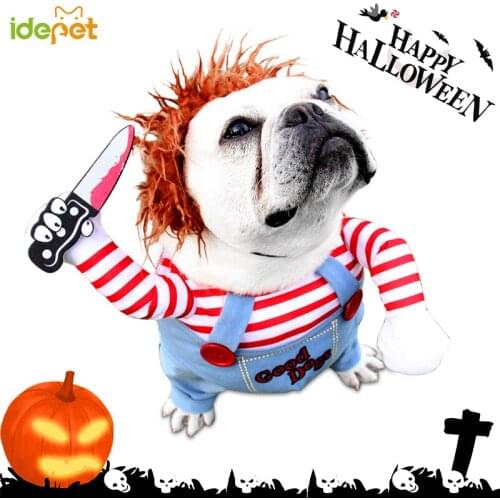 Halloween Dog Costumes For Medium Large Dog Funny Pet Clothes Adjustable Dogs Cosplay Costume Comical Outfits With Wig 35