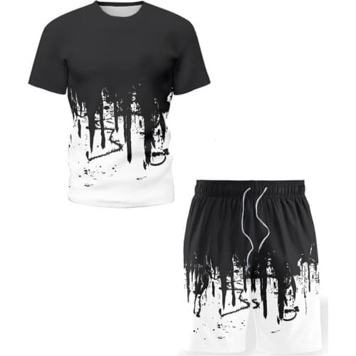 2021 Summer Fashion New Mens Sets O-Neck Printing T-Shirt Mens Sportswear Print Quick-Drying Shorts Set Two-Piece Size s-5XL