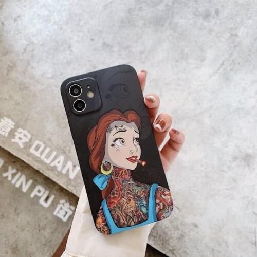 Tattoos girl matte soft phone case for iphone 11 12 Pro XS Max X XR 11Pro cases cute cover for iphone 7 8Plus 12mini black coque