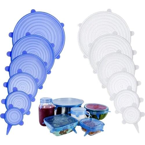 6pcs Reusable Silicone Food Cover Universal Stretchy Silicone Lids For Cookware Bowl Pot Tapas De Silicona Para Alimentos