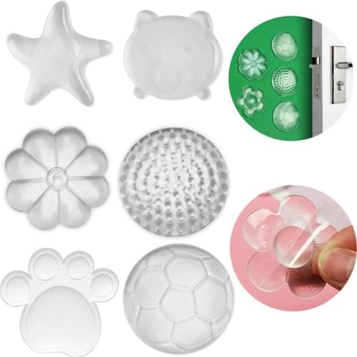 Cartoon PU Transparent Door Stoppers Rubber Waterable Wall Protection Safety Shock Absorber Door Handle Bumpers Security Sticker