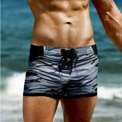 Mens Swimming Trunks Fashion Camouflage Swimming Beach Shorts Beach Surfing Swimsuit with Zipper Bag Summer Quick-Drying Shorts