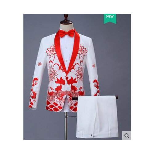 Embroidery blazer men formal dress latest coat pant designs marriage suit men terno masculino trouser white suits for mens