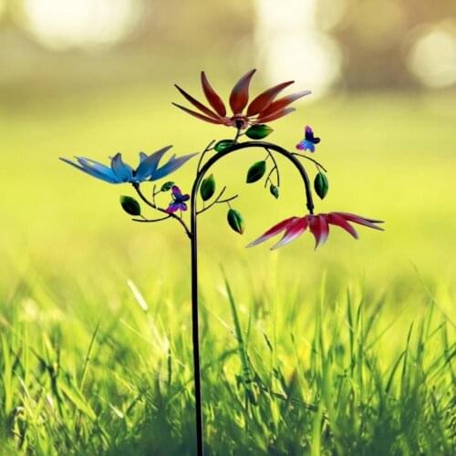 Non-fading Windmill Ornament Seven Colors Sunflower Wind Spinner Butterflies Leaf Pin Wheel Pinwheel Toy for Outdoor/Garden