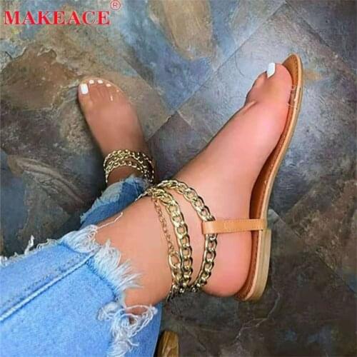 Summer New Foot Naked Chain Roman Style Womens Sandals Outdoor Leisure INS Tide Transparent Open-toe Sandals Party Women Shoes