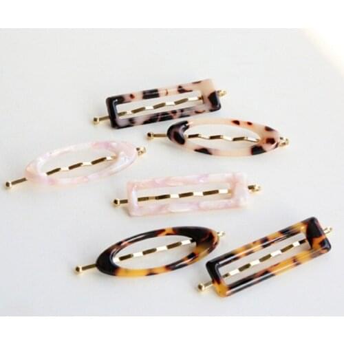 New Fashion Korea Vintage Acetic Acid Acrylic Hair Clips Geometric Hollow Oval Marble Hairpin Hair Accessories for Women Girls